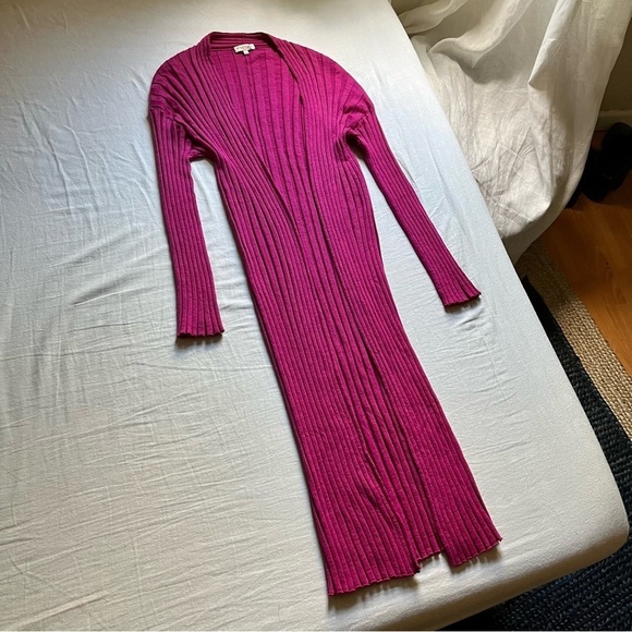 Demylee fuschia pink rib knit buttonless long cardigan - Picture 1 of 3